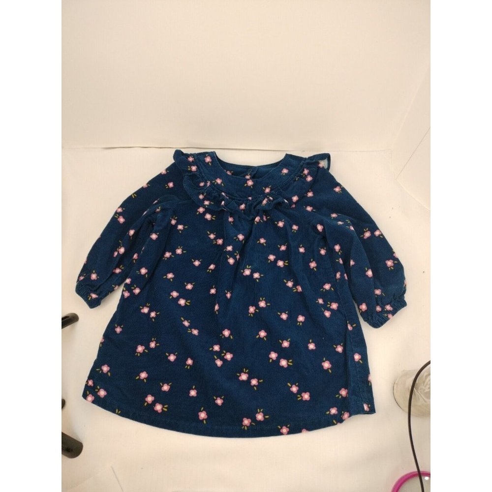 Cat & jack Navr Blue W/Pink Flowers Long sleeve Corduroy Dress 18m